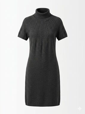 Calvin Klein Grey Merino Wool Blend Knit Sweater Dress Turtleneck Short Sleeve S